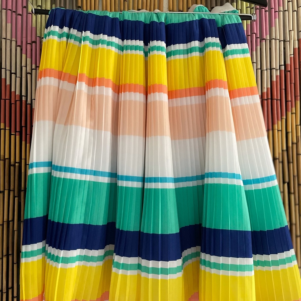 Merona rainbow stripe accordion pleat midi skirt